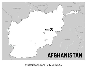 Afghanistan country basic white contour political map. Detailed vector illustration.