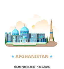 Afghanistan country magnet design template. Flat cartoon style historic sight showplace web vector illustration. World vacation travel sightseeing Asia Asian collection. Blue Mosque Minaret of Jam. 