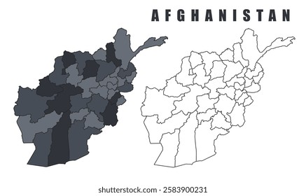 Afghanistan country map black flat outline vector illustration set