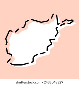 Afghanistan country simplified map. White silhouette with black broken contour on pink background. Simple vector icon