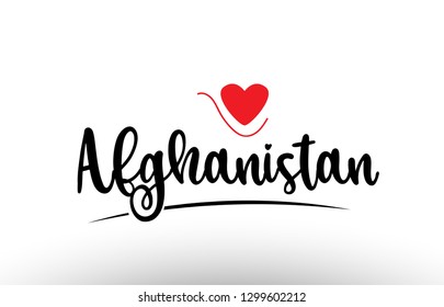 Afghanistan country text with red love heart suitable for a logo icon or typography design