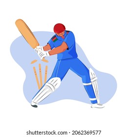 Afghanistan Cricket Batter Losing His Wicket On Blue And White Background.