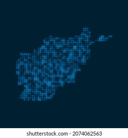 Afganistán salpicó un mapa brillante. Forma del país con bombillas azules brillantes. Ilustración vectorial.