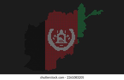 Afghanistan dotted map flag with grunge texture in mosaic dot style. Abstract pixel vector illustration of a country map with halftone effect for infographic. 