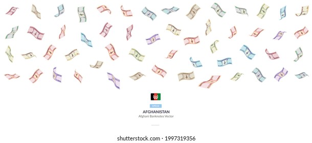 Afghanistan Falling Afgani Vector Illustration, Afghan money rain set bundle banknotes
