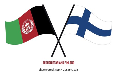 Afghanistan and Finland Flags Crossed And Waving Flat Style. Official Proportion. Correct Colors.