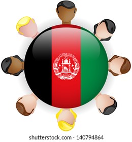 Afghanistan Flag Button Teamwork People Group - Vector