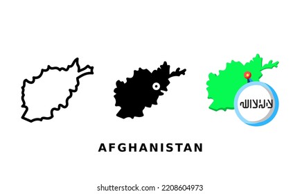 Afghanistan flag and country icon. With outline, glyph and flat styles