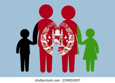 Afghanistan flag with family concept, vector element, parent and kids holding hands, immigrant idea, happy family with Afghanistan flag, flat design asset