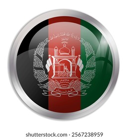 Afghanistan flag - glossy circle button displays a colorful flag representing a country cultural identity and heritage. The essence of national pride and unity.