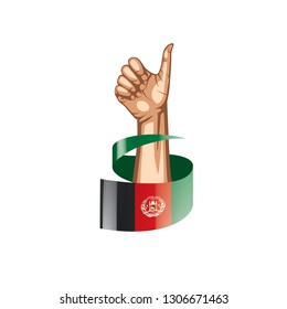 Afghanistan flag and hand on white background. Vector illustration