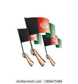 Afghanistan flag and hand on white background. Vector illustration