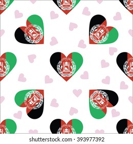 Afghanistan flag independence day seamless pattern. Patriotic country flag background. Afghanistan flag in the shape of heart. Vector seamless pattern.