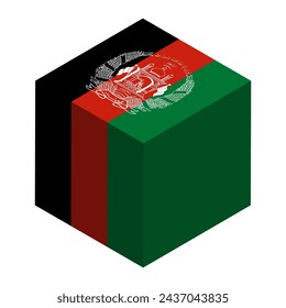 Afghanistan flag - isometric 3D cube isolated on white background. Vector object.