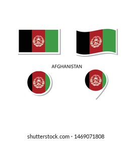 Afghanistan flag logo icon set, rectangle flat icons, circular shape, marker with flags.