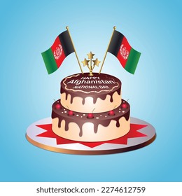 Afghanistan Flag National Day with a Cake on a Blue Background