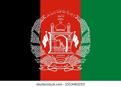 Afghanistan flag in official colors, dimensions and aspect ratio. Vector flag symbolizing national pride, identity, heritage, patriotism and authority