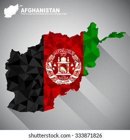 Superposición de la bandera de Afganistán en el mapa de Afganistán con estilo de sombra de cola poligonal y larga (Vector de arte EPS10)