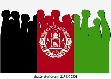 Afghanistan flag with raised protest hands vector, country flag logo, Afghanistan protesting concept, flat design, against idea