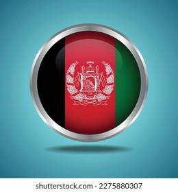 The Afghanistan flag. Round glossy. Silver frame. Isolated on color gradient background