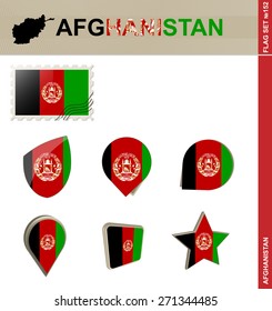 Afghanistan Flag Set, Flag Set #152. Vector.