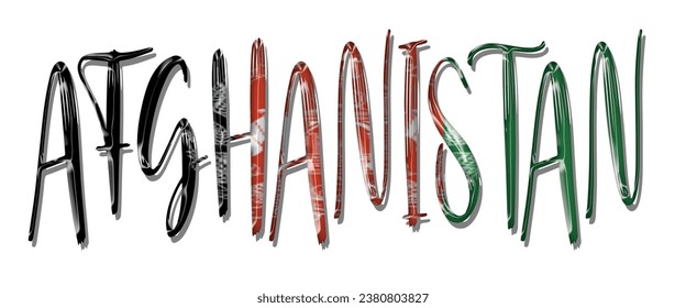Letra AFGANISTÁN de texto de la bandera, fondo coloreado 3D AFGANISTÁN, ilustración vectorial de la bandera AFGANISTÁN