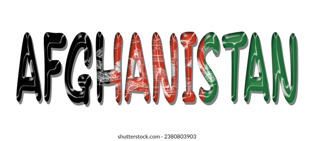 Letra AFGANISTÁN de texto de la bandera, fondo coloreado 3D AFGANISTÁN, ilustración vectorial de la bandera AFGANISTÁN