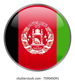 Afghanistan flag vector icon. Isolated round glass glossy glow button national flag of the Afghanistan. National Flag with Official colors. Web design button. Sign for product origin. Made in symbol
