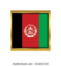 Afghanistan Flag Vector Square Icon - Illustration, Flag of Afghanistan. Abstract concept, icon,golden square, button. Raster illustration on white background.