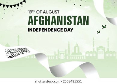 Afghanistan Flag Waving On Skyline Background. Independence Day Concept Design Vector Illustration.