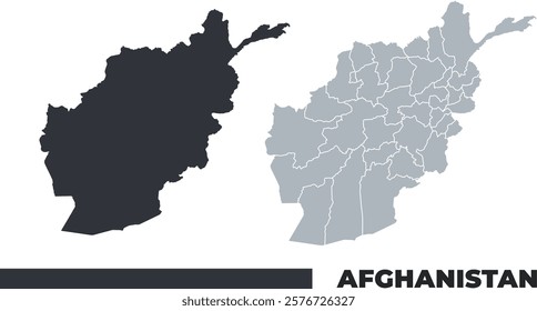 Afghanistan flat and border outline vector maps
