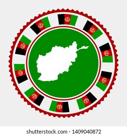 Afghanistan flat stamp. Round logo with map and flag of Afghanistan. Vector illustration.