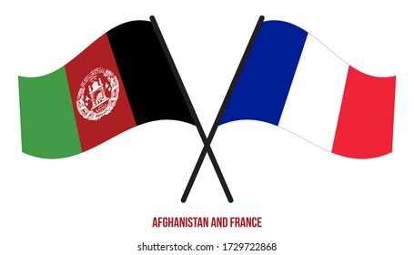 Afghanistan and France Flags Crossed And Waving Flat Style. Official Proportion. Correct Colors.