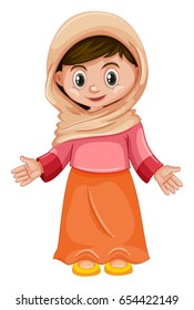 Afghanistan girl in pink and orange costume illustration