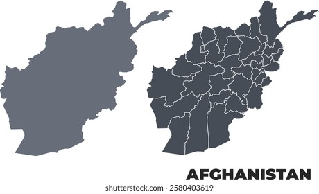 Afghanistan grey political map simple flat illustration set