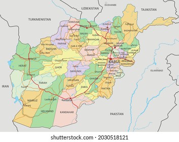 Afghanistan - Highly detailed editable political map with labeling.