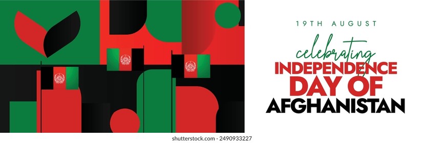 Afghanistan Independence day. 19th August Afghan independence day celebration cover banner with it flags, abstract art decor, in its flag colours. The country gained freedom on 1919 from Great Britain