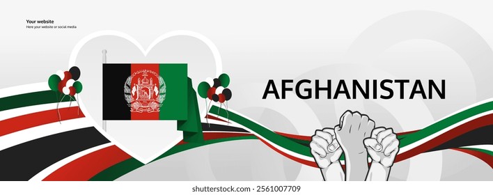 Afghanistan Independence Day greeting banner concept. August 19th is celebrated as Afghanistan National Day. Vibrant template with flag and raised fist, great for national holiday poster.