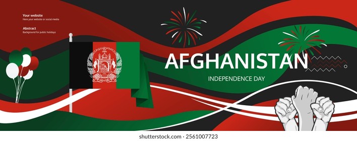 Afghanistan Independence Day greeting banner concept. August 19th is celebrated as Afghanistan National Day. Vibrant template with flag and raised fist, great for national holiday poster.