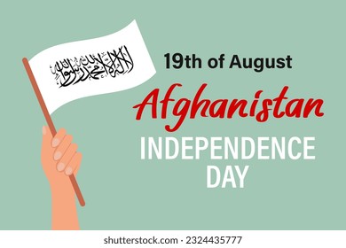 Afghanistan Independence Day. The hand holds the Afghan flag. Illustration, holiday banner, poster, vector
