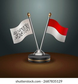 Afghanistan und Indonesien Tischfahnen Beziehung mit Farbverlauf Hintergrund. Vektorgrafik