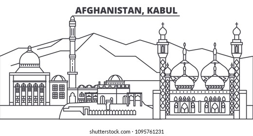 Afghanistan, Kabul line skyline vector illustration. Afghanistan, Kabul linear cityscape with famous landmarks, city sights, vector landscape. 