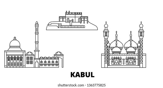 Afghanistan, Kabul line travel skyline set. Afghanistan, Kabul outline city vector illustration, symbol, travel sights, landmarks.