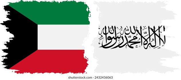 Afganistán y Kuwait grunge banderas de conexión, vector