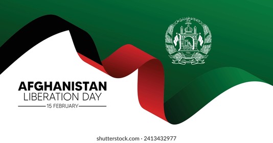 Afghanistan Liberation Day 15 February flag ribbon vector poster