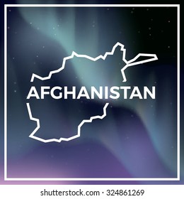 Afghanistan map against the backdrop of polar lights on the starry sky. Aurora borealis abstract vector background. EPS10 contains transparency, mesh gradients used.