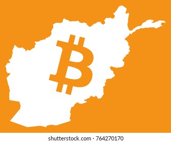 Afghanistan map with bitcoin crypto currency symbol illustration