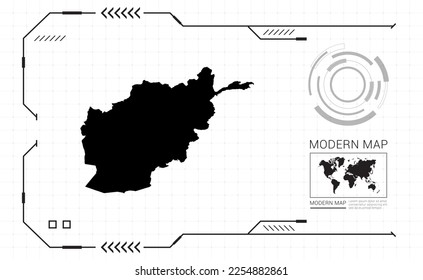 Afghanistan map of black digital frame HUD, GUI, UI interface technology radar vector.
