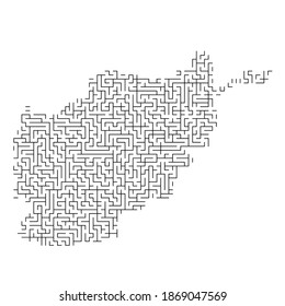 Afghanistan map from black pattern of the maze grid. Vector illustration.