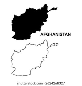 Afghanistan Map black and white, line art vector illustration